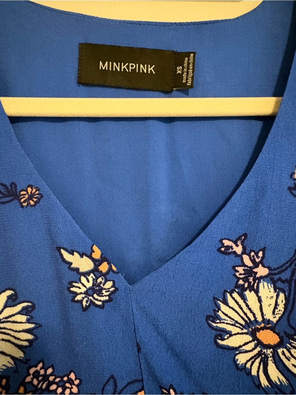 MINKPINK Cobalt Blue Floral V-Neck Dress with Pink & Yellow Accents - Picture 2 of 2